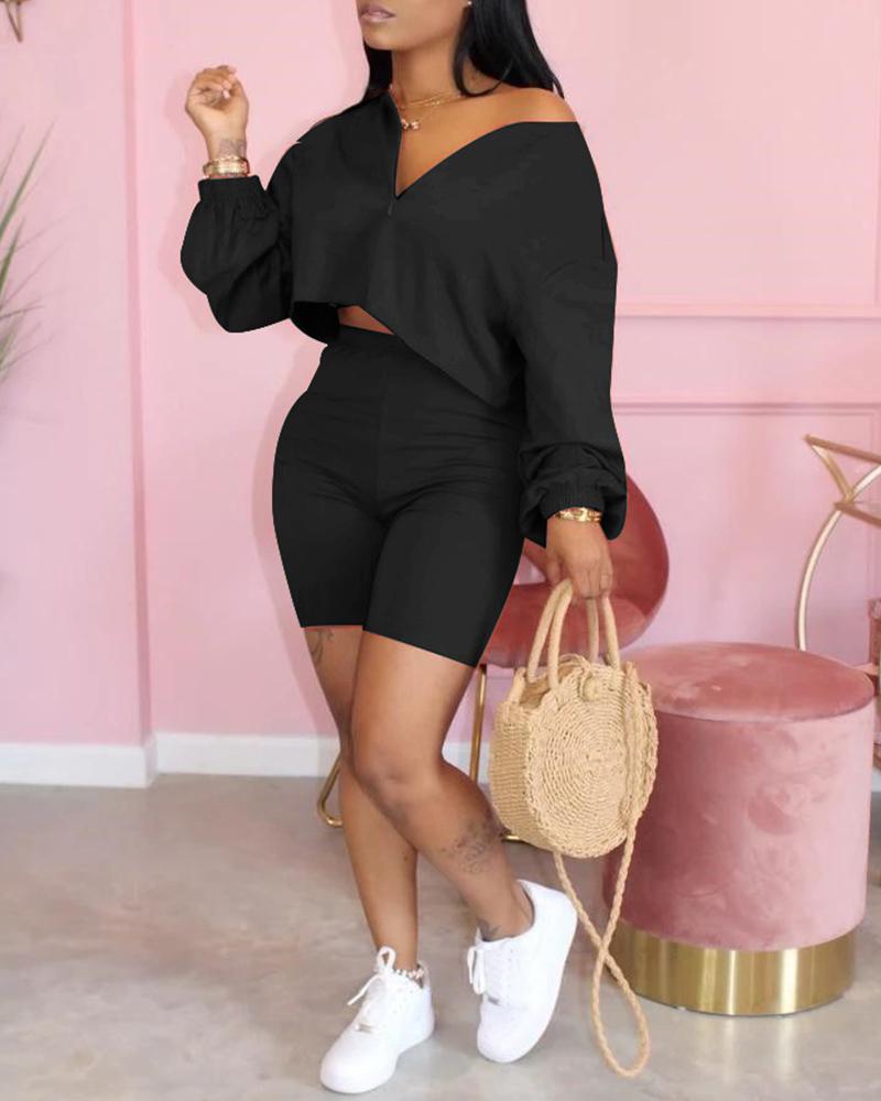 

Plain Half Sleeve Top & Shorts Set, Black