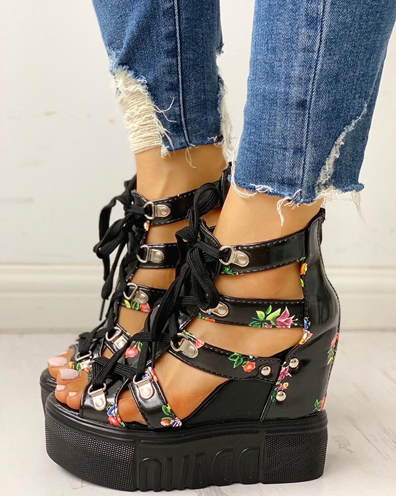 cut out lace up wedges
