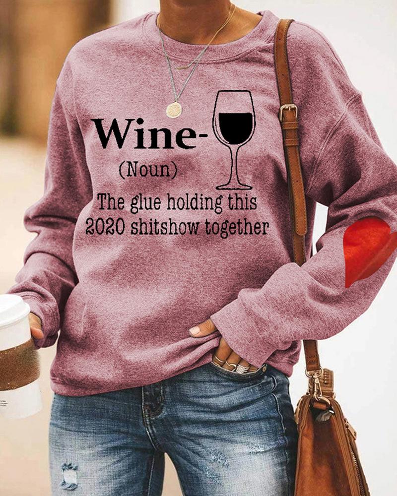 

Letter Graphic Heart Print Long Sleeve Sweatshirt, Purple
