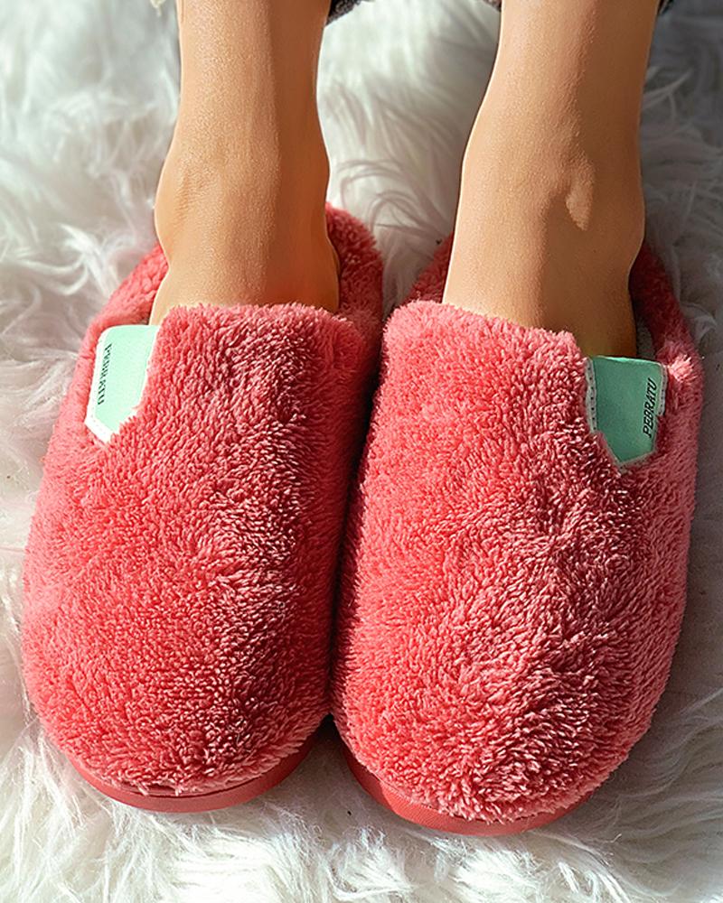 

Colorblock Closet Toe Fluffy Slippers, Red
