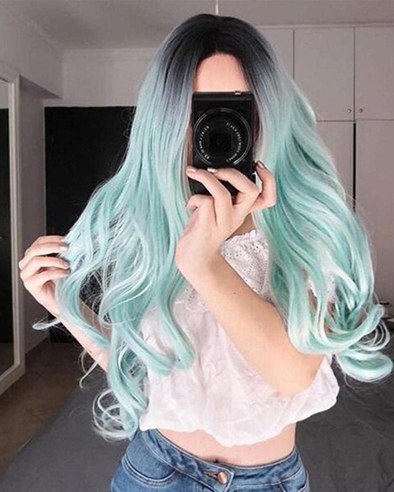 

Synthetic Wig Body Wave Asymmetrical Natural Ombre Long Curly Wig, Green