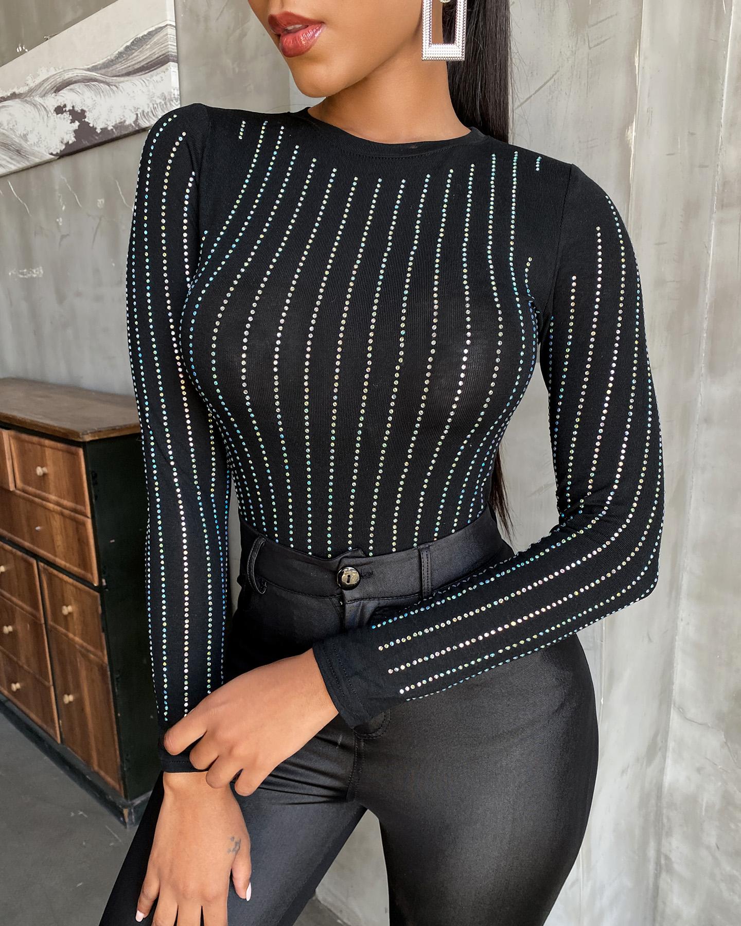 

Studded Long Sleeve Top, Black