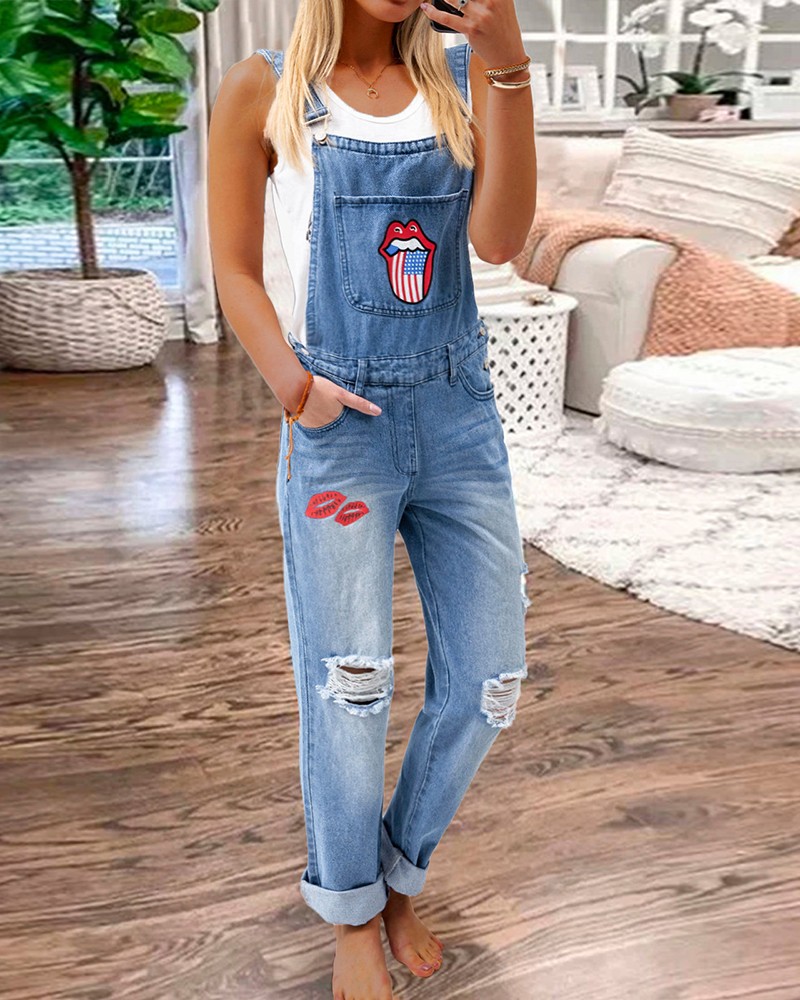 denim suspender jumpsuit