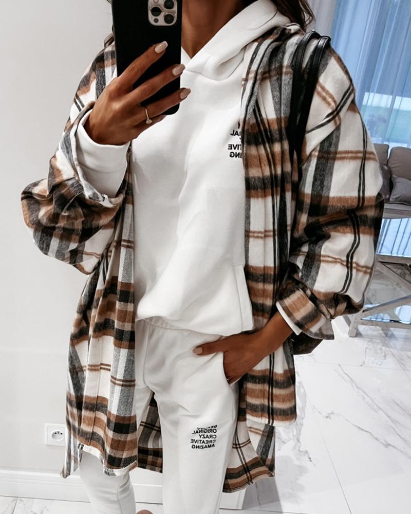 

Button Design Side Slit Checked Shacket, Coffee