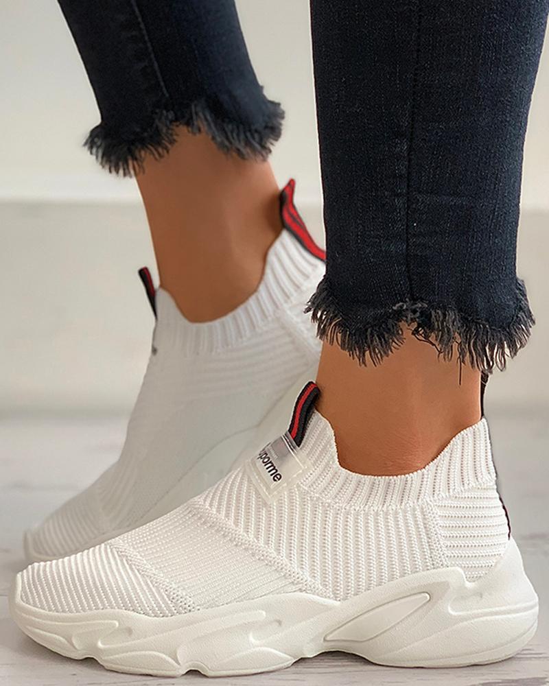 

Letter Pattern Knit Casual Sneaker, White