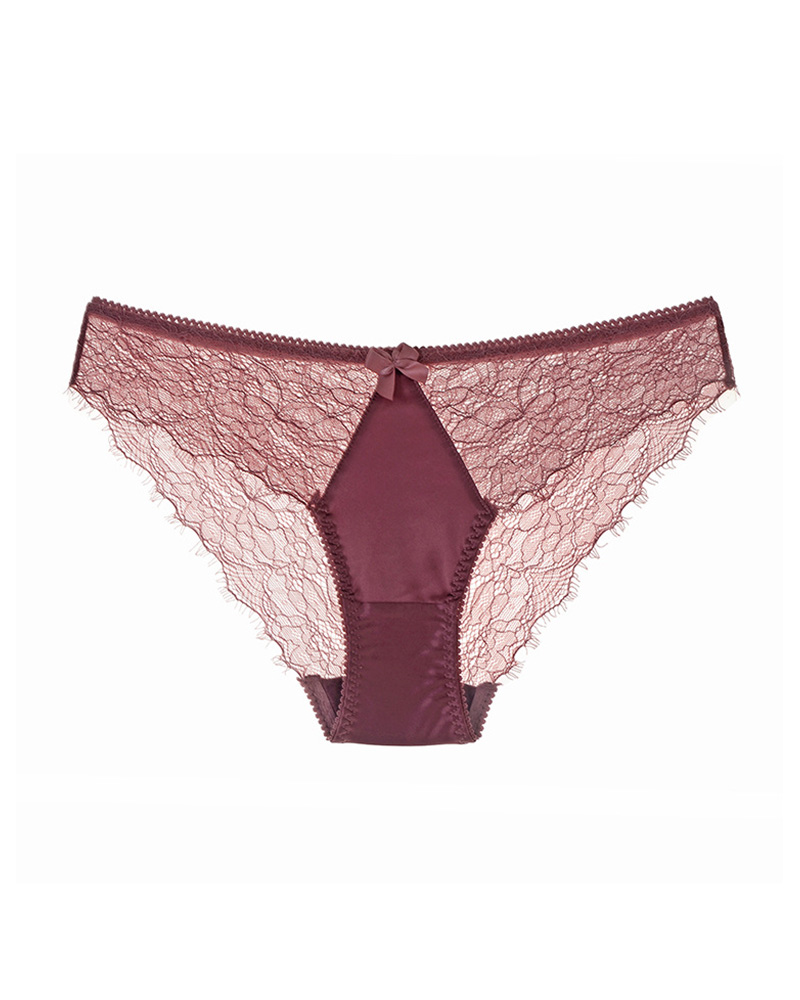 

Crochet Lace Satin Bowknot Panty, Wine red