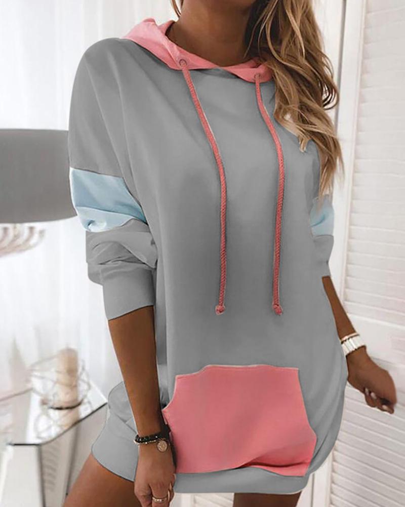 

Colorblock Long Sleeve Hoodies Sweatshirt, Gray