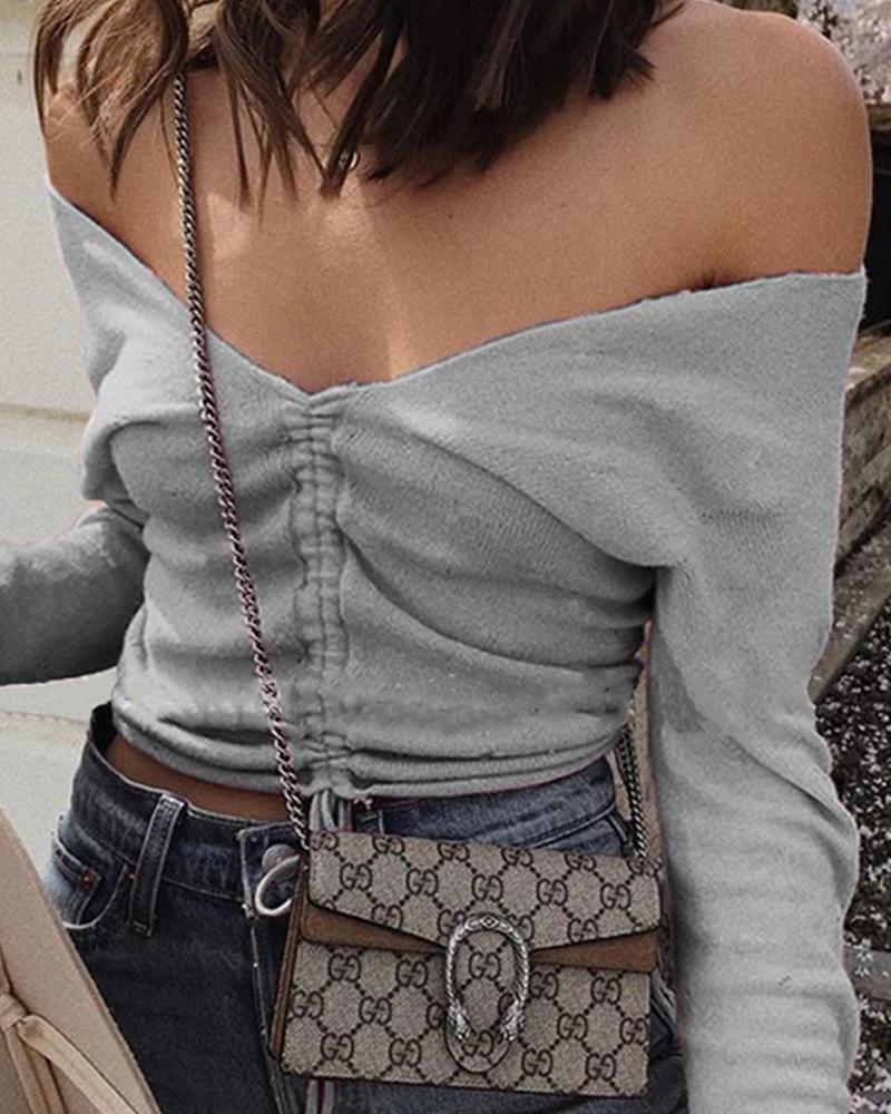 

Off Shoulder Casual Knit Women Top, Gray