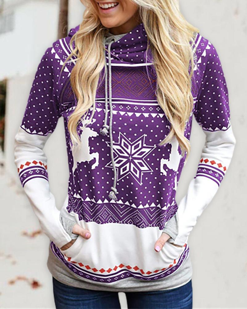 

Christmas Pocket Design Long Sleeve Hoodie, Purple