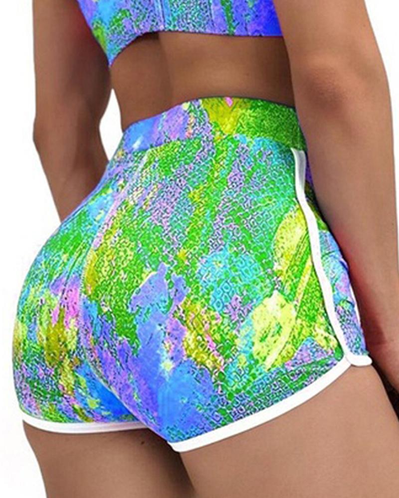 

Tie Dye Skinny High Waist Yoga Shorts, Green