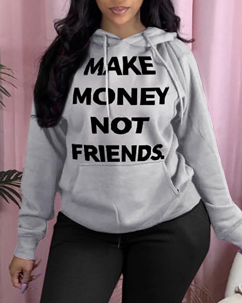 

Letter Print Pocket Design Hooded Sweatshirt, Gray