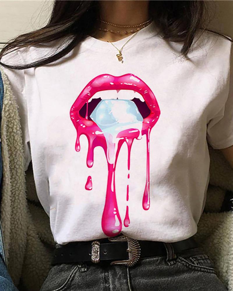 

Lip Print Casual T-shirt, Style5