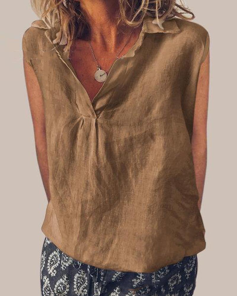 

V Neck Short Sleeve Top, Khaki