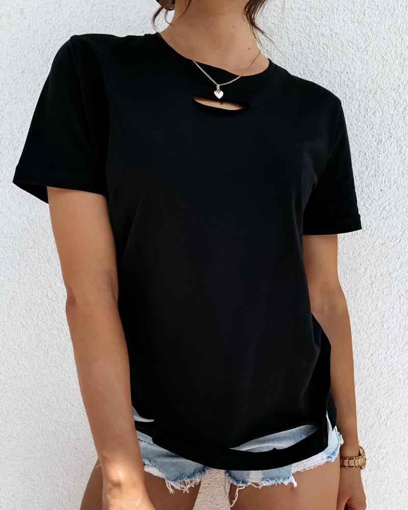 

Cut Out Design Short Sleeve Casual T-shirt, Black