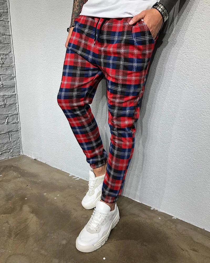 Plaid Print Slim Feet Pants