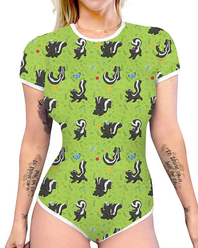 

Dinosaur Cartoon Print Short Sleeve Skinny Rompers, Style7