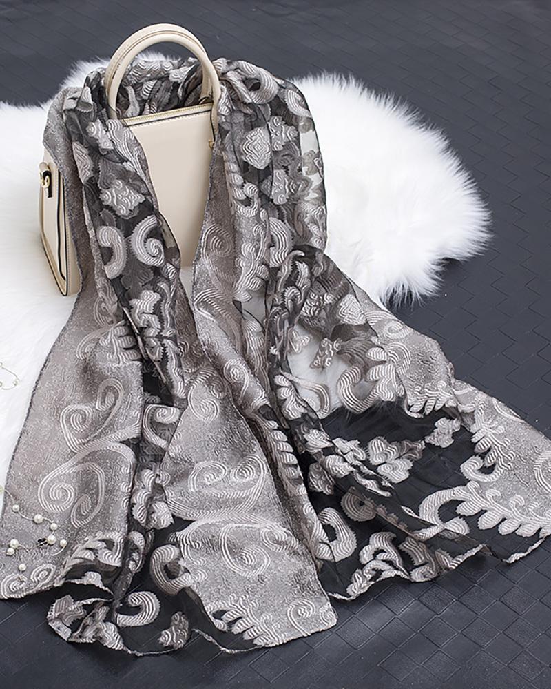 

Graphic Pattern Mesh Scarf, Gray