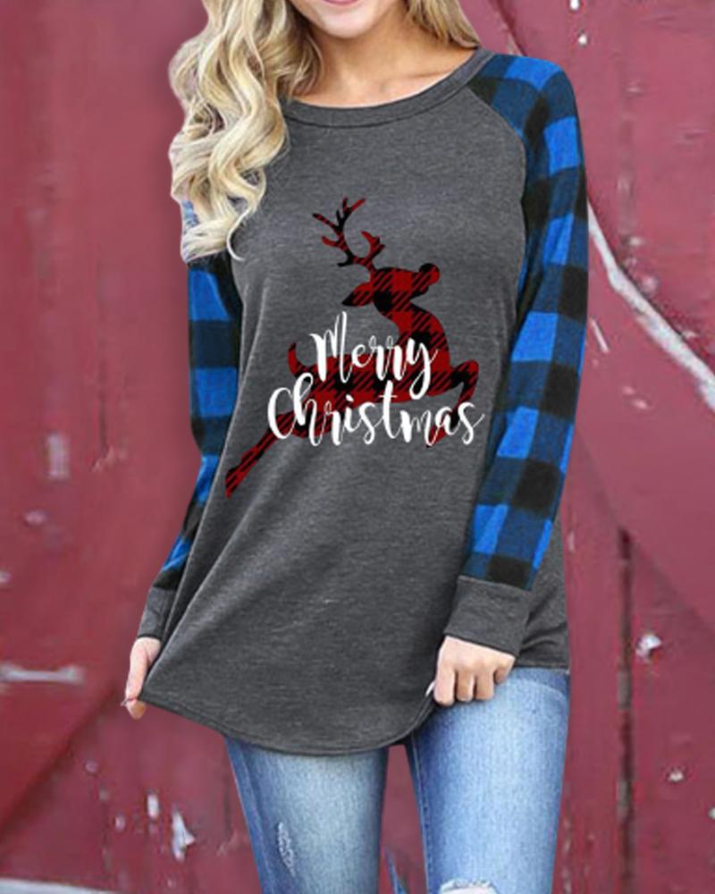 

Christmas Print Long Sleeve Casual Top, Style1