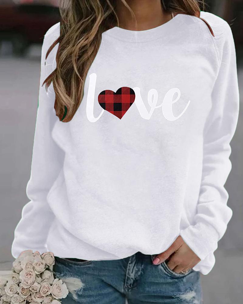 

Letter Heart Print Casual Long Sleeve Sweatshirt, White