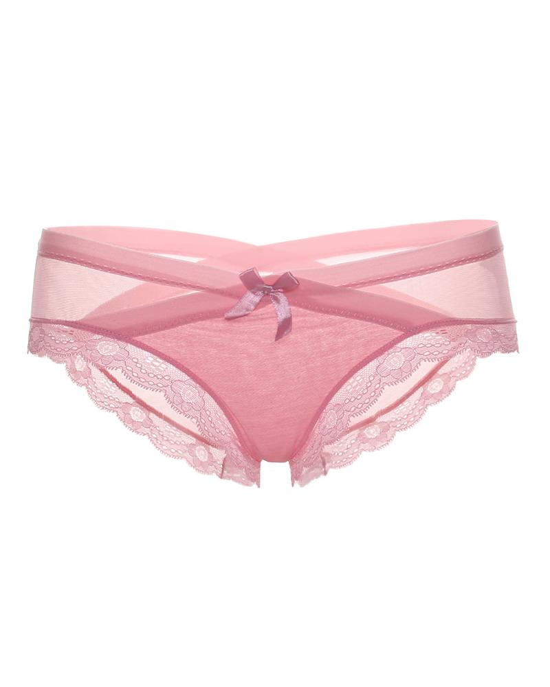 

Lace Trim Sheer Mesh Bowknot Panty, Pink