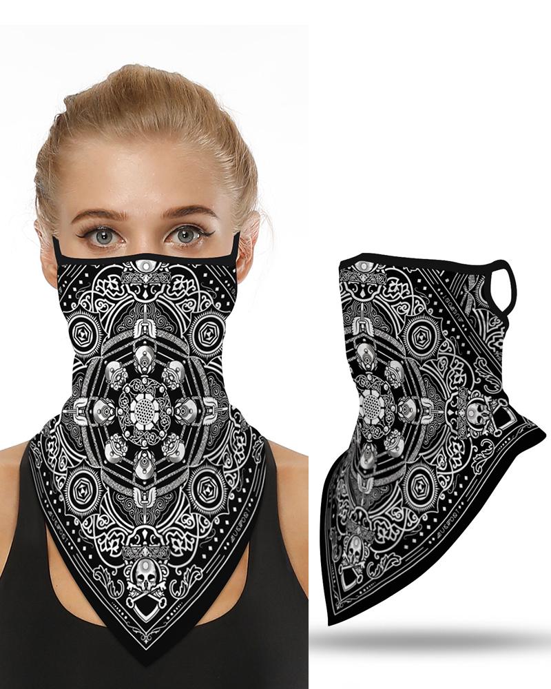 

Skull Print Breathable Ear Loop Face Cover Windproof Bandana, Black