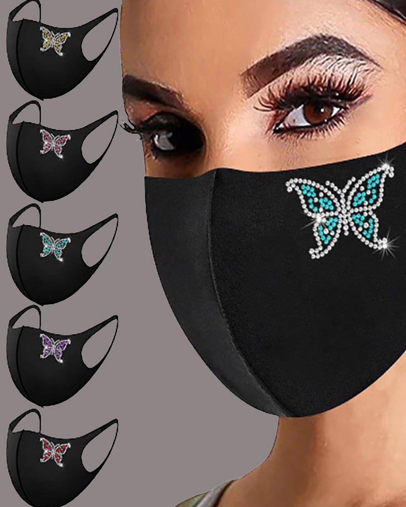 

Set Butterfly Pattern Studded Breathable Face Mask, Multicolor