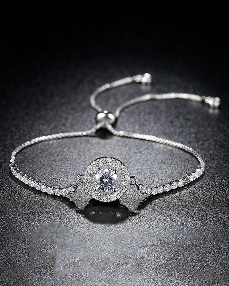 

Rhinestone Decor Studded Adjustable Bracelet, White