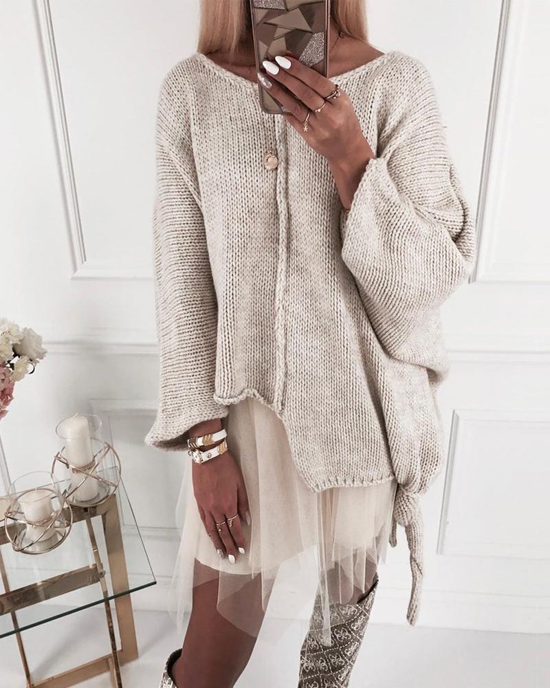 

Long Sleeve Irregular Knit Top, Apricot