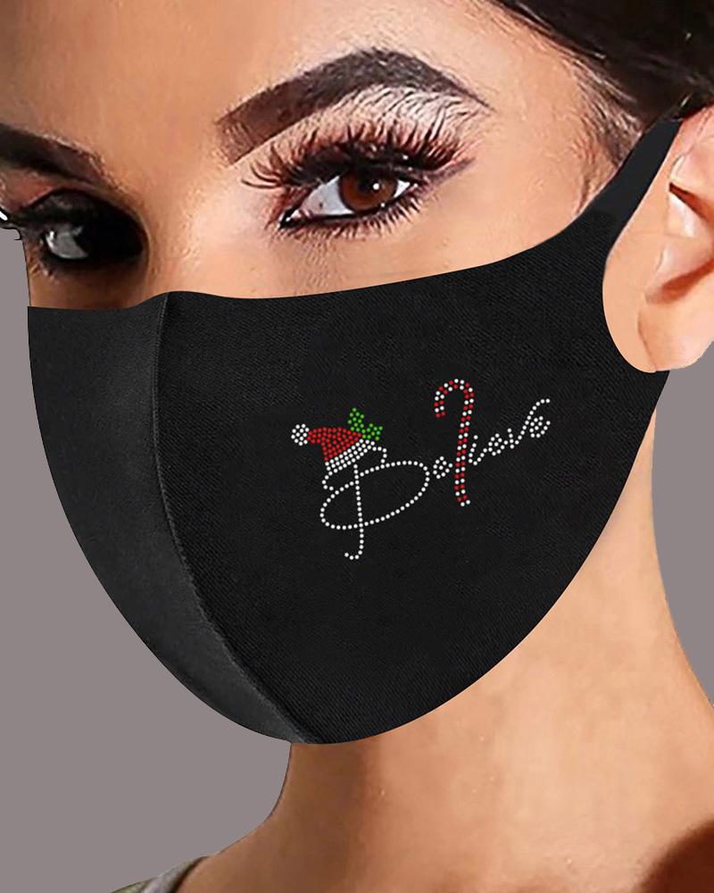 

Christmas Letter Graphic Pattern Studded Face Mask, Style2