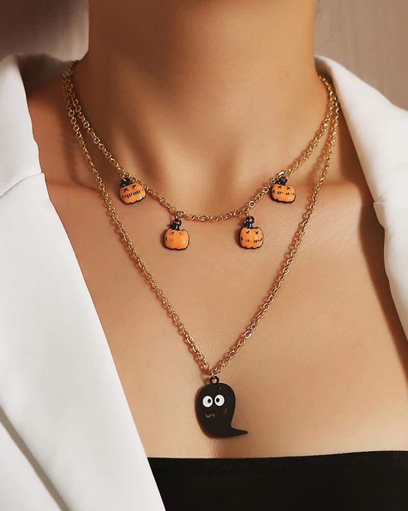 

Halloween Lip Pumpkin Ghost Pattern Charm Necklace, Yellow
