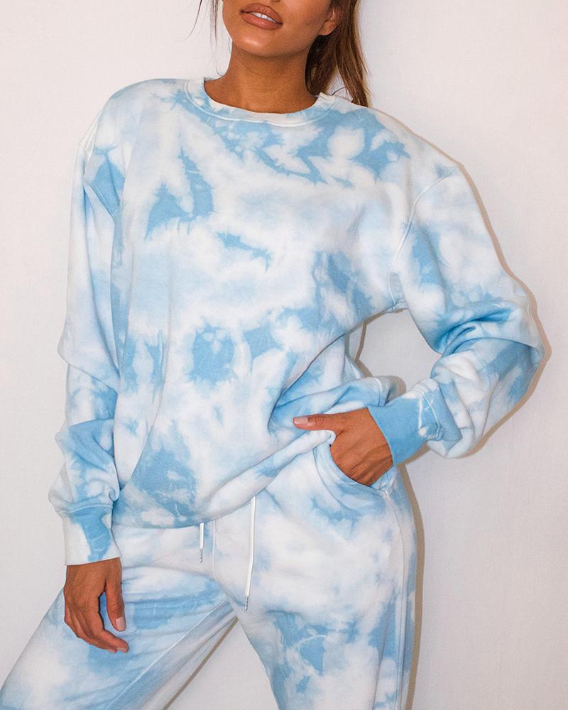 

Tie Dye Print Long Sleeve Sweatshirt, Blue