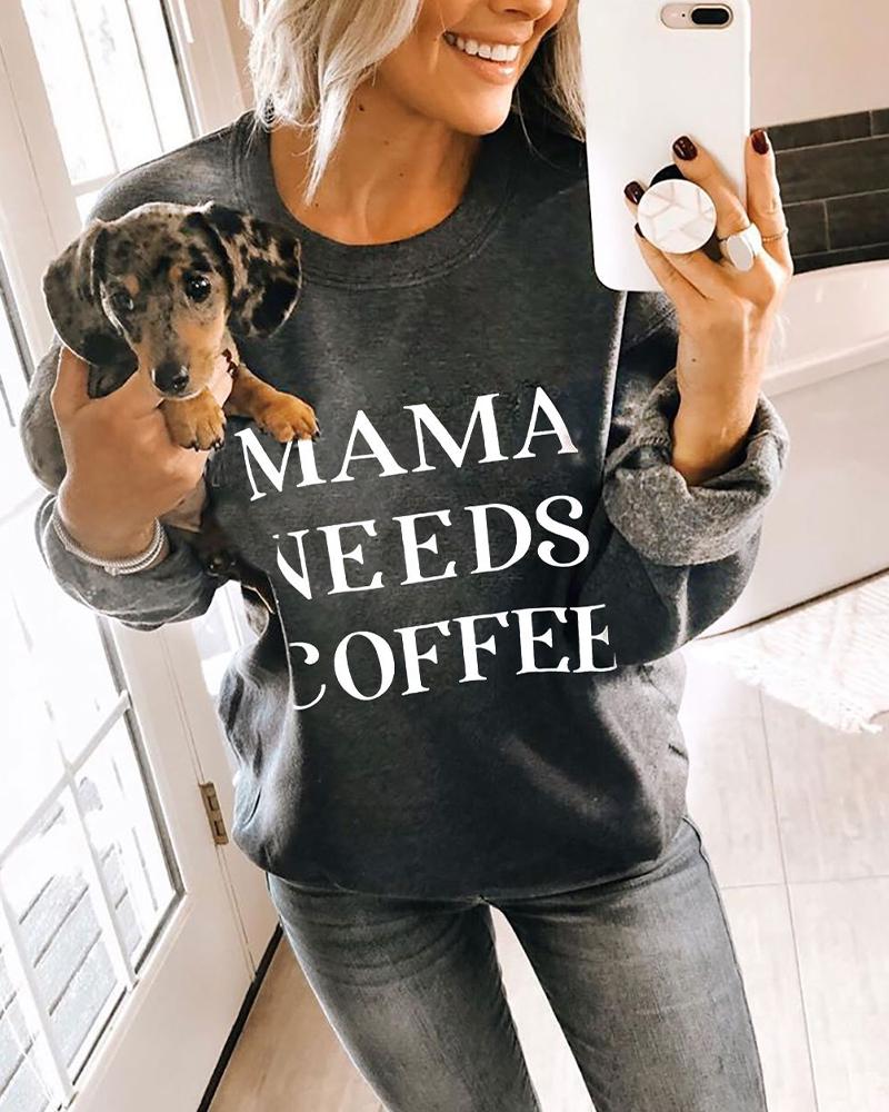 

Lip Letter Print Long Sleeve Casual Sweatshirt, Dark grey