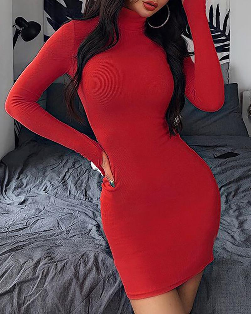 

Mock Neck Long Sleeve Mini Dress, Red