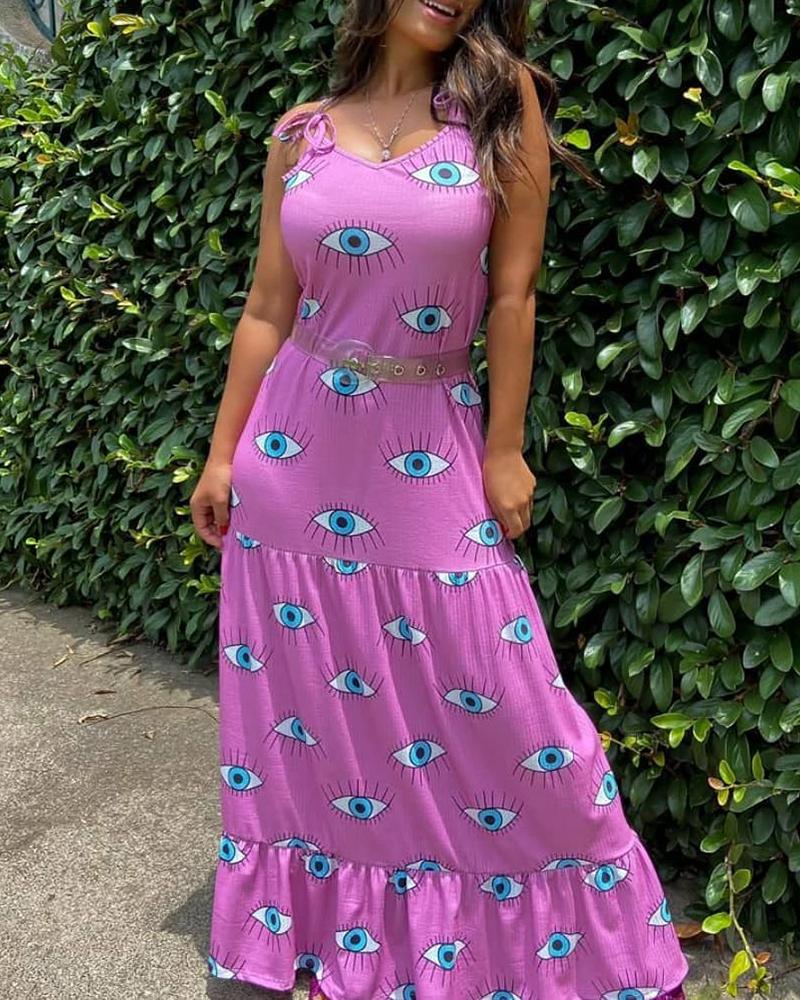 

Eye Print V Neck Spaghetti Strap Maxi Dress, Purple