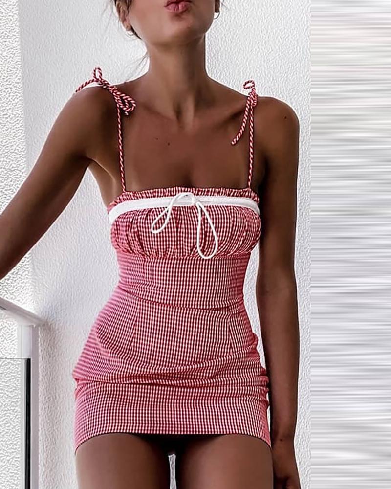 

Spaghetti Strap Plaid Print Mini Dress, Red