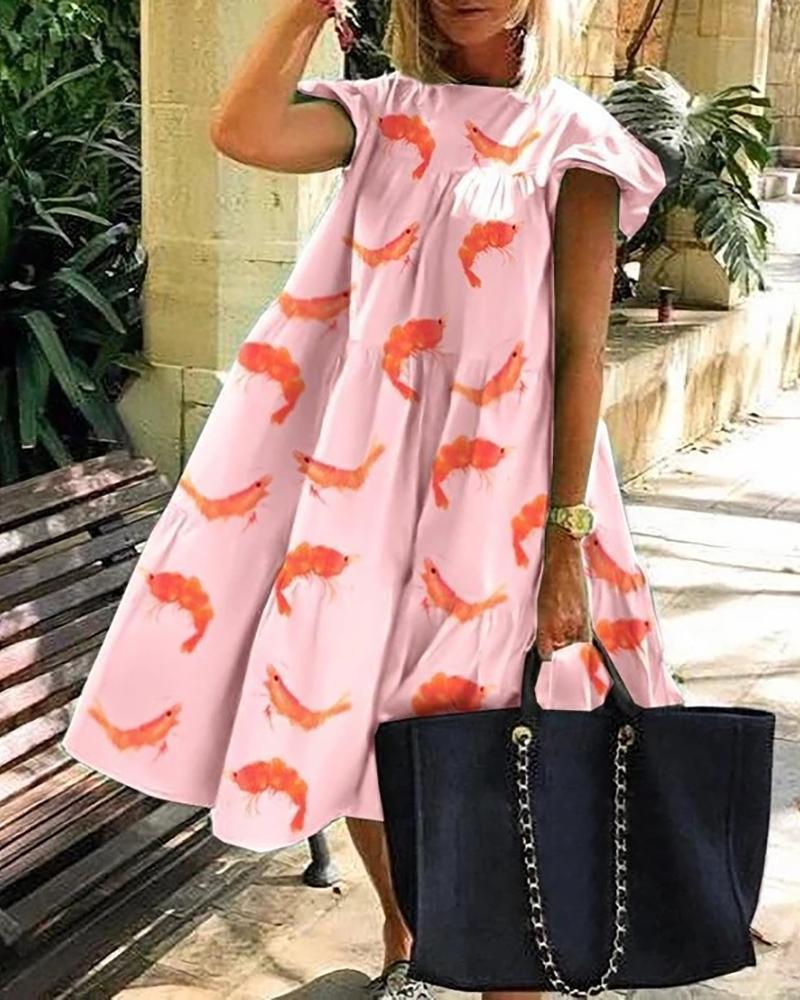 

Floral / Daisy / Animal Print Short Sleeve Casual Dress, Style4