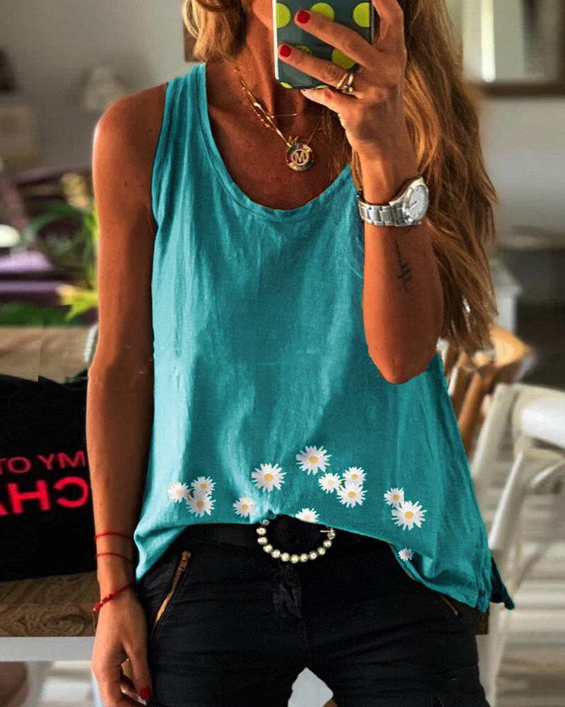 

Daisy Print Tank Top, Blue