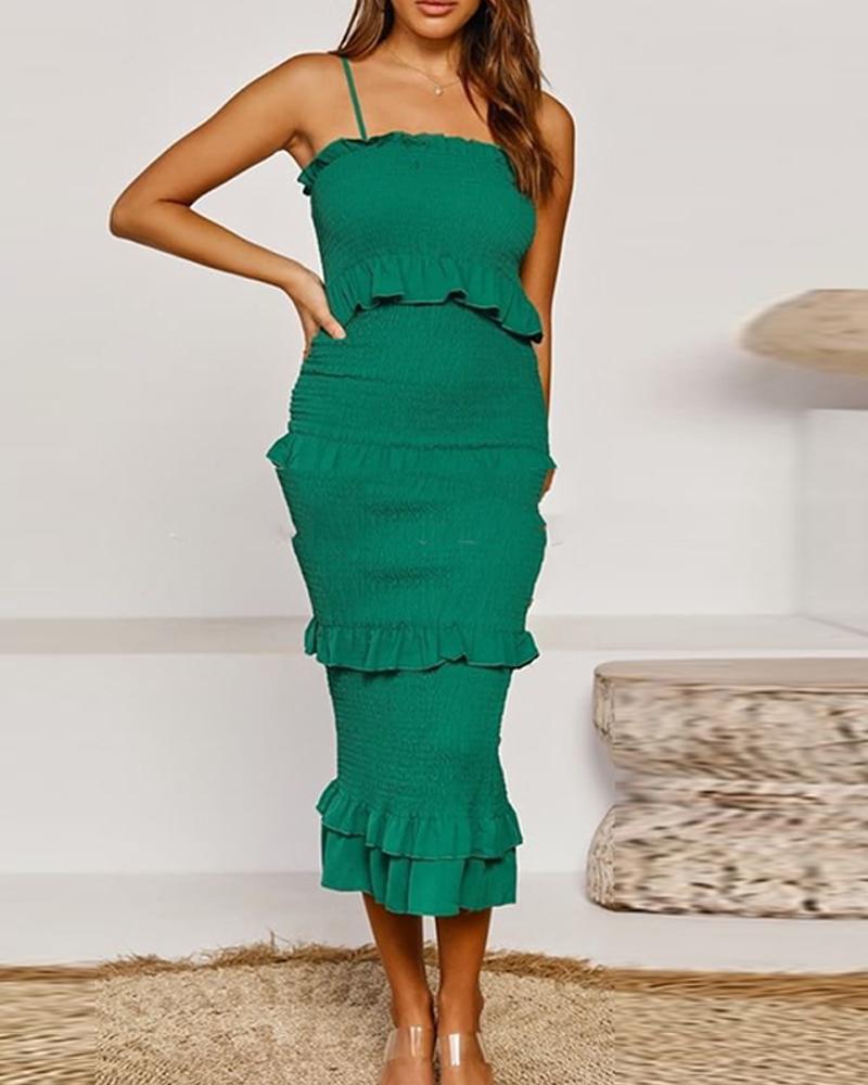 

Solid Tiered Bodyon Midi Dress, Green