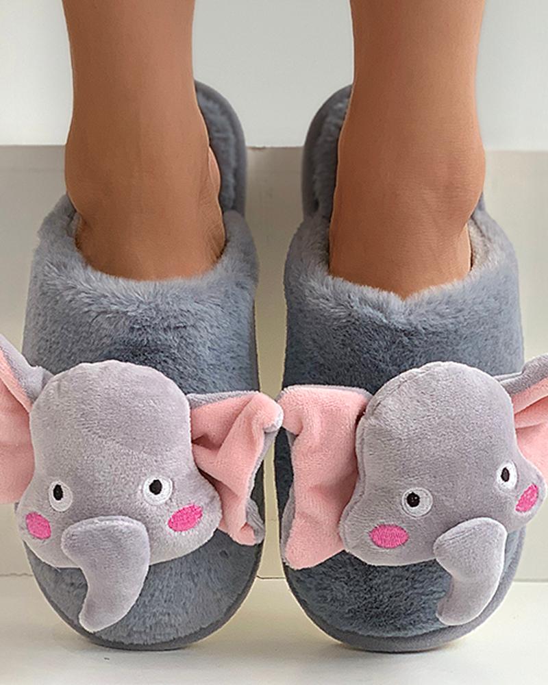 

Animal Pattern Fluffy Slippers, Gray