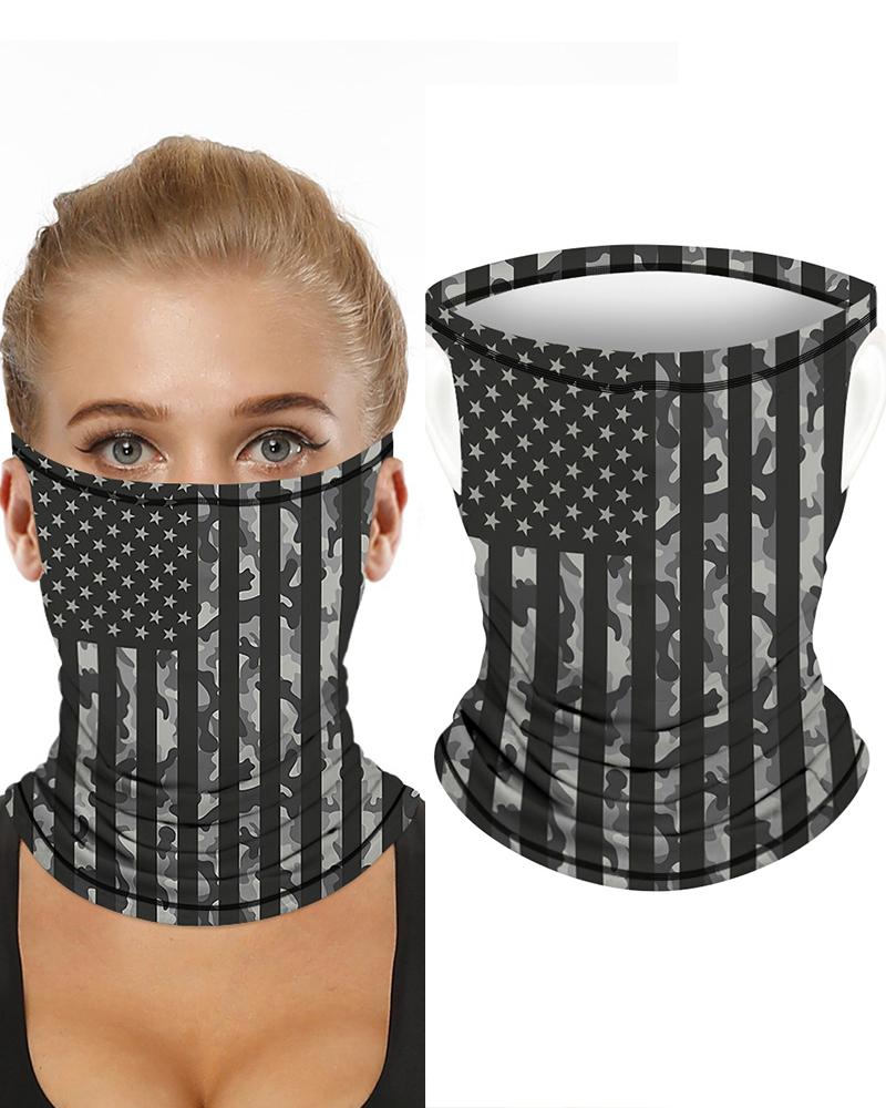 

Camouflage Flag Print Breathable Ear Loop Face Bandana Headwrap, Gray