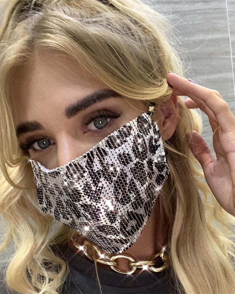 

Plain / Cheetah Pattern Sequins Breathable Face Mask, Style1
