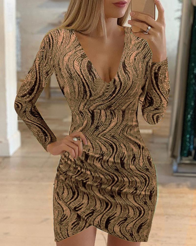 

Colorblock Wrap Long Sleeve Bodycon Women Dress, Yellow