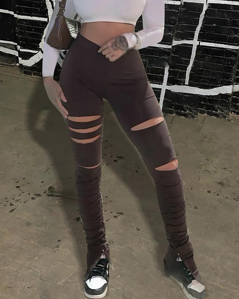 

High Waist Cutout Skinny Pants, Brown