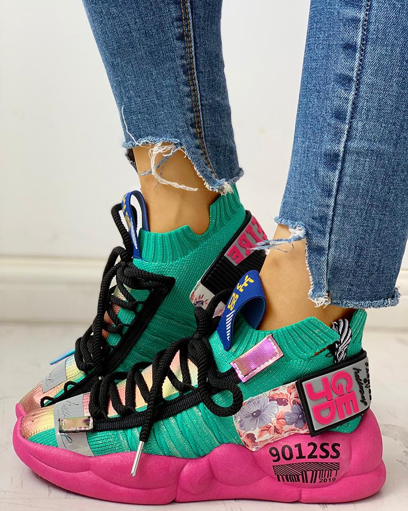 

Knitted Breathable Lace-Up Casual Sneakers, Green