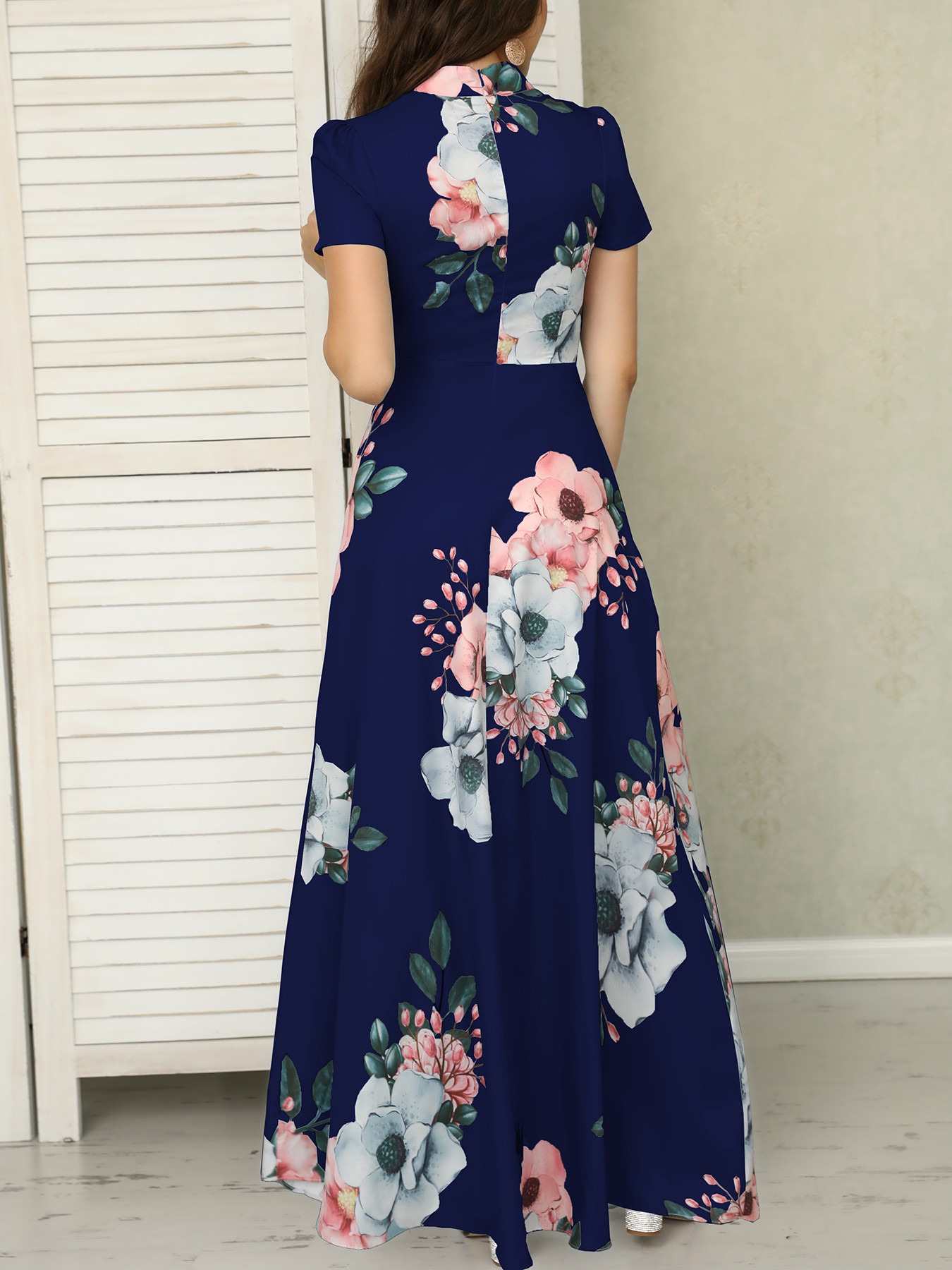 floral print short sleeve tie waist maxi dress