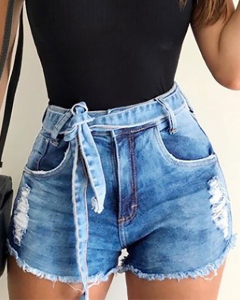 jean shorts with lace