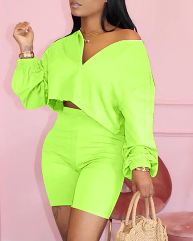 

Plain Half Sleeve Top & Shorts Set, Green