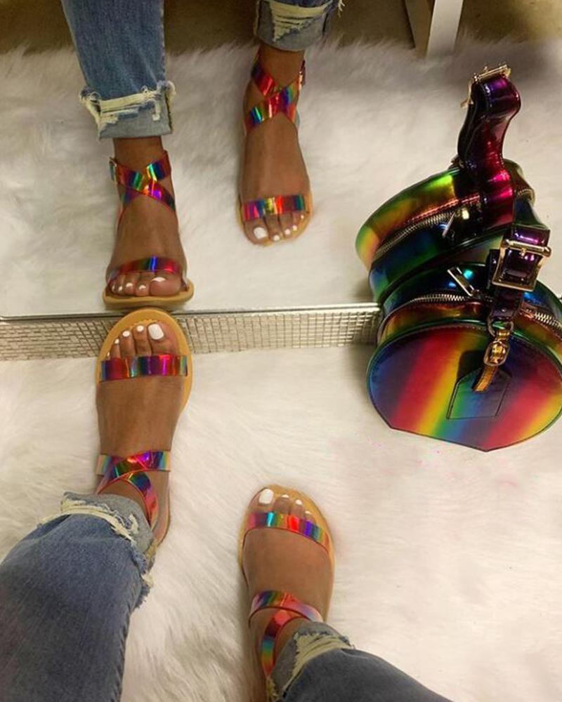 

Multicolored Strap Slide Sandals, Multicolor