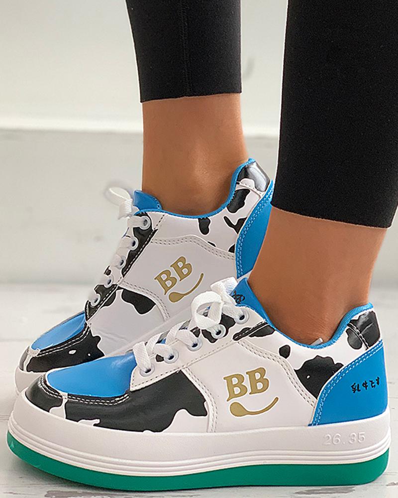

Cow Letter Print Eyelet Lace-up Sneaker, Blue