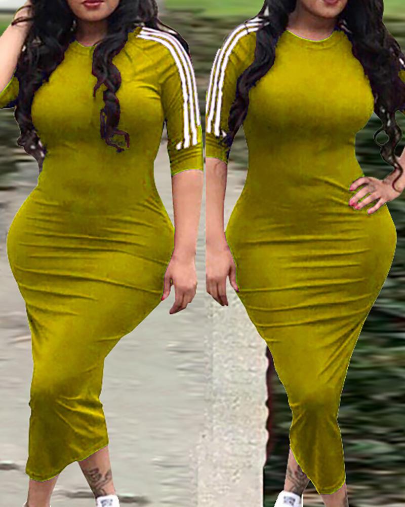 

Stripes Tape Insert Bodycon Dress, Yellow